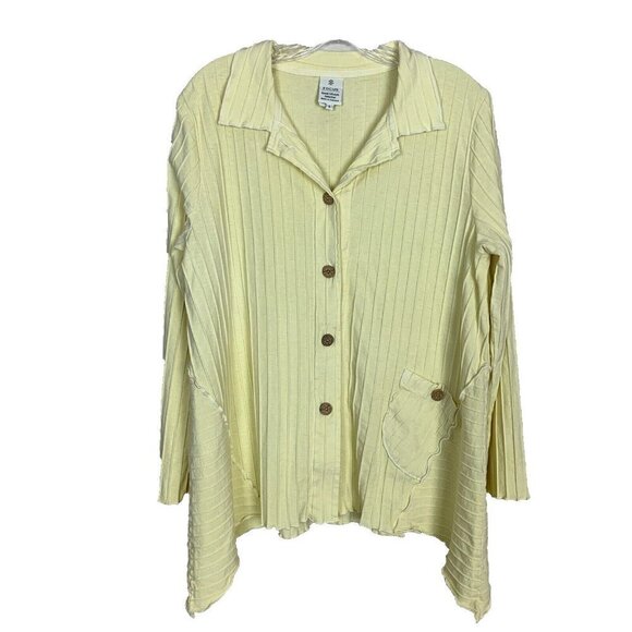 Focus Casual Life Long Sleeve Cardigan Sweater Yellow Button Lagenlook Womens L - Picture 1 of 16